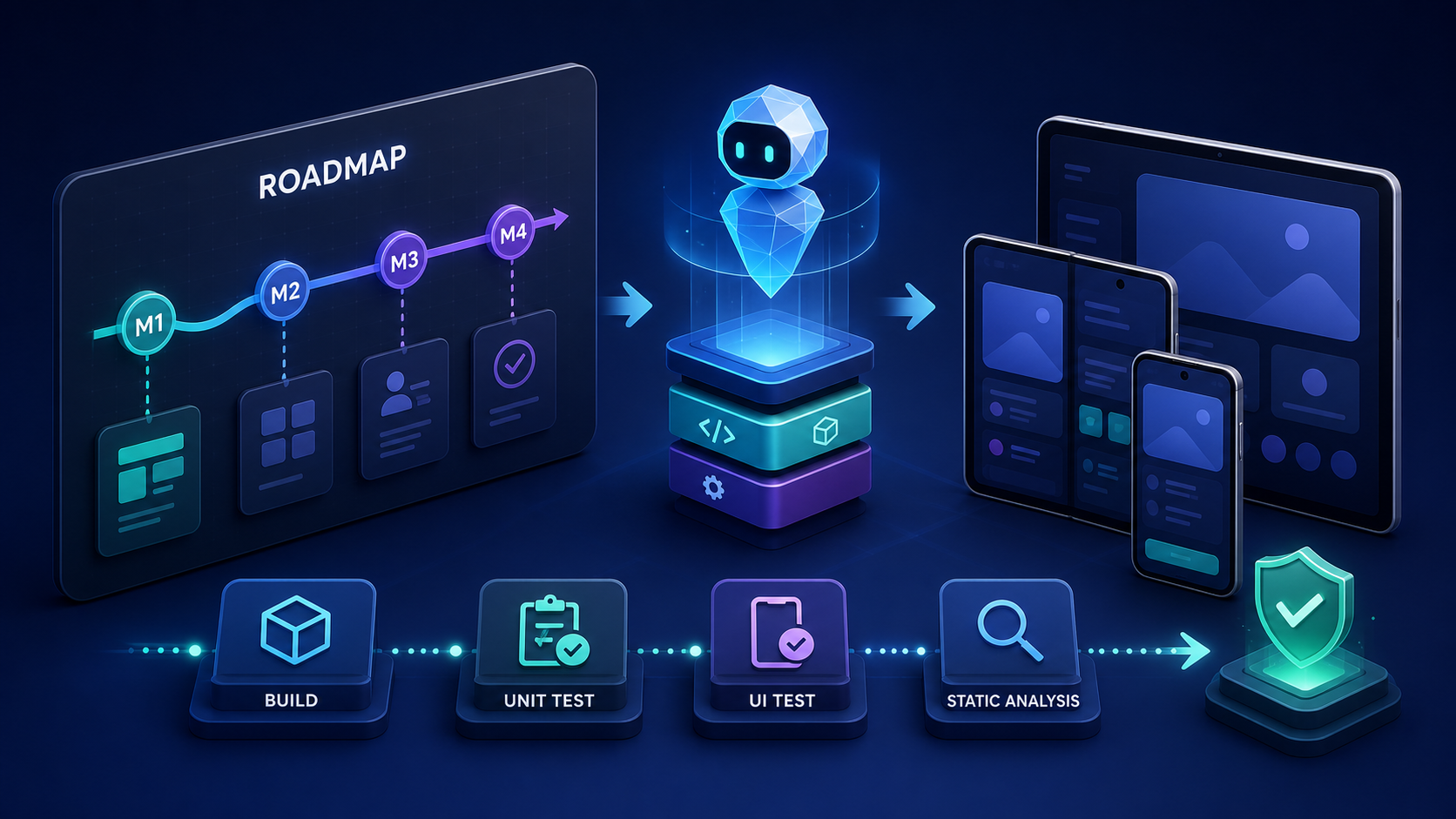 ROADMAP의 마일스톤을 AI 에이전트가 구현하고 빌드, 단위 테스트, UI 테스트, 정적 분석으로 검증하는 과정