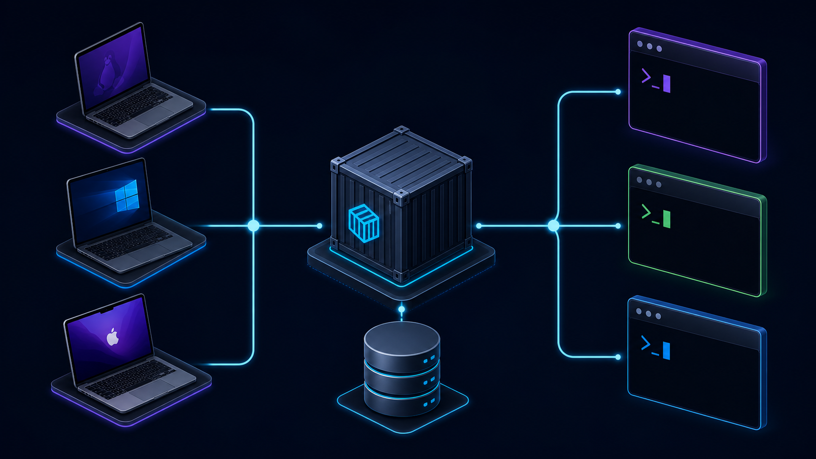 Linux Windows WSL2 macOS에서 Docker 환경을 거쳐 Claude Code Codex OpenCode 터미널을 사용하는 구조